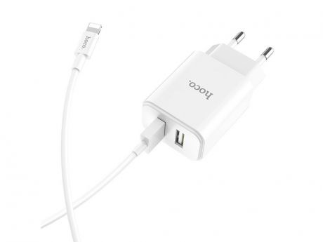 Зарядное устройство Hoco C62A Victoria 2xUSB + кабель Lightning White