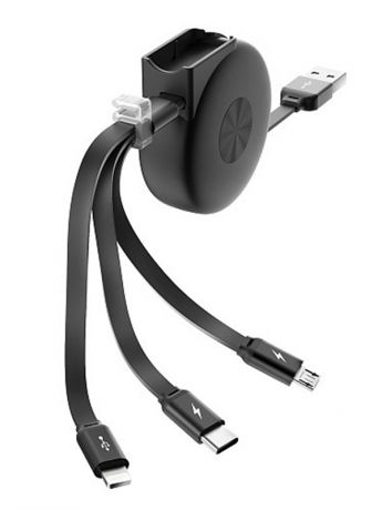 Аксессуар Olmio Slide USB 2.0 - MicroUSB / Lightning / Type-C 2.1A 1m Black 40361