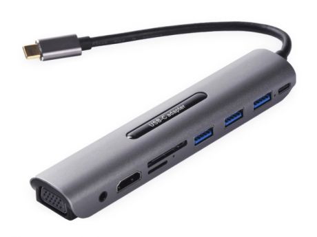 Переходник iNeez USB Type-C 9in1 3xUSB 3.0/SD/TF/HDMI/Audio/VGA/PD Grey 911488