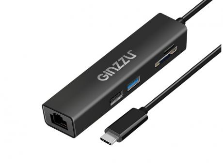 Карт-ридер Ginzzu EXT GR-565UB USB Type-C - USB 3.0/USB 2.0/RJ45/microSD/SD Black 17430