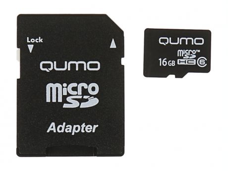 Карта памяти 16Gb - Qumo MicroSDHC Сlass 6 QM16GMICSDHC6 с переходником под SD
