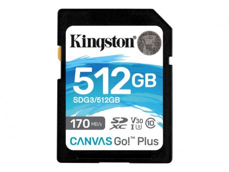 Карта памяти 512Gb - Kingston MicroSDHC 170R C10 UHS-I U3 V30 Canvas Go Plus SDG3/512GB