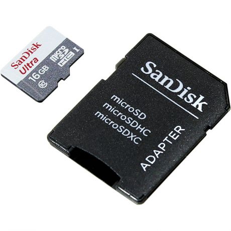 Карта памяти 16Gb - SanDisk - Micro Secure Digital Ultra Class 10 UHS-I SDSQUNB-016G-GN3MA с переходником под SD