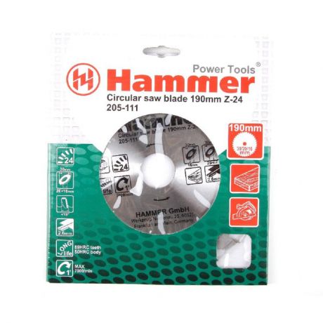 Диск пильный Hammer Flex 205-111 CSB WD 190мм*24*30/20/16мм по дереву, 30661