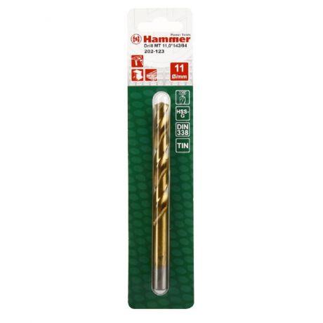 Сверло по металлу Hammer 202-123 DR MT, 1шт, 11, 0мм*142/94мм, DIN338, HSS-G, TIN