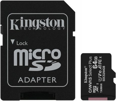 Карта памяти Kingston Canvas Select Plus microSDXC UHS-I Class 10 64GB с адаптером