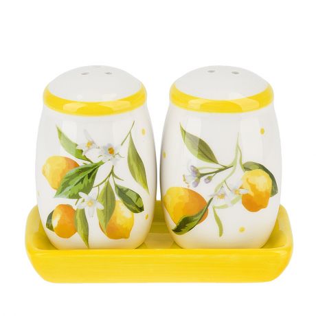 Набор для специй солонка/перечница "Лимоны" 11*6*8,5см. (на керамической подставке)