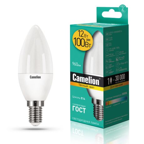 Лампа светодиодная Camelion Свеча LED12-C35/830/E14 12Вт Е14 3000К 220В