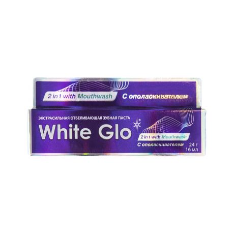 Паста зубная WHITE GLO отбеливающая, с ополаскивателем для полости рта 2в1, 24г