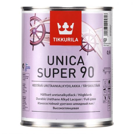 Лак уретано-алкидный Tikkurila UNICA SUPER 90, глянцевый 0,9л база EP