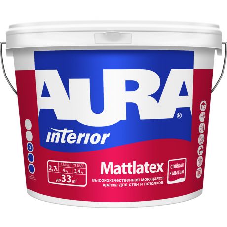 Краска в/д интер. для стен и потолков моющаяся AURA MATTLATEX 2,7л, база А
