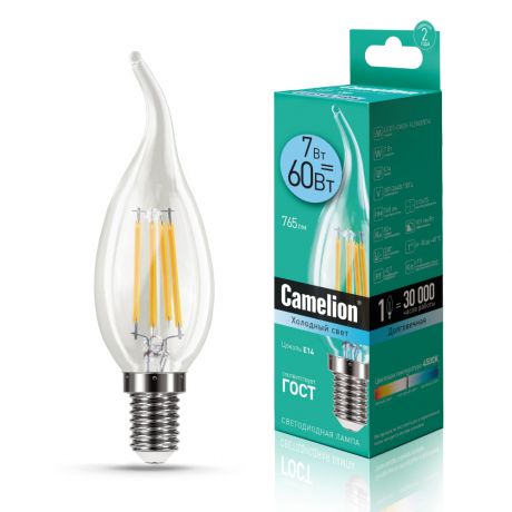 Лампа светодиодная Camelion филамент Свеча на ветру LED7-CW35-FL/845/E14