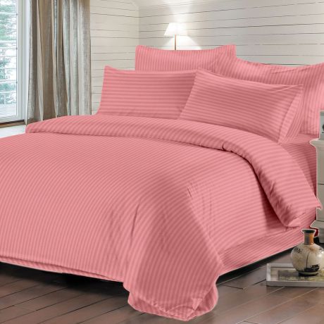 Комплект постельного белья Satin Евро, наволочка 4шт, цвет розовый сатин-страйп