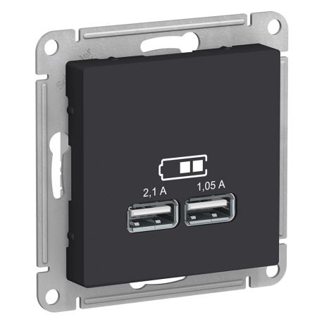 Розетка USB Schneider Electric Atlas Design ATN001033 скрытая установка карбон два модуля USB