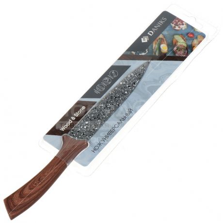 Нож кухонный стальной Daniks Wood&Stone YW-A233-UT универсальный, 12.5 см
