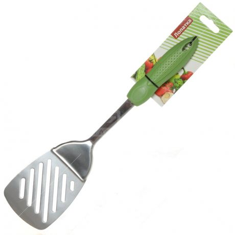 Лопатка кулинарная Daniks D-016 металлическая с зеленой ручкой