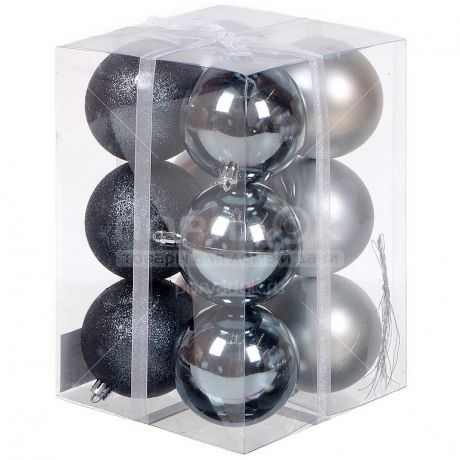 Елочный шар серый SYQD-012277, 12 шт, 8 см