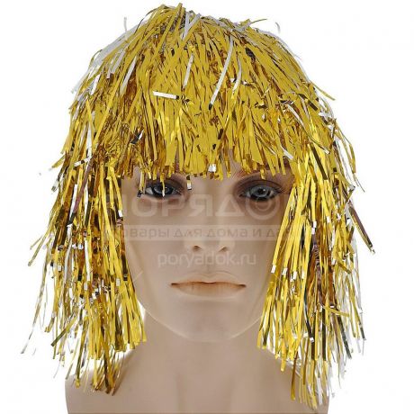 Карнавальный костюм Парик из мишуры 75728, золотой