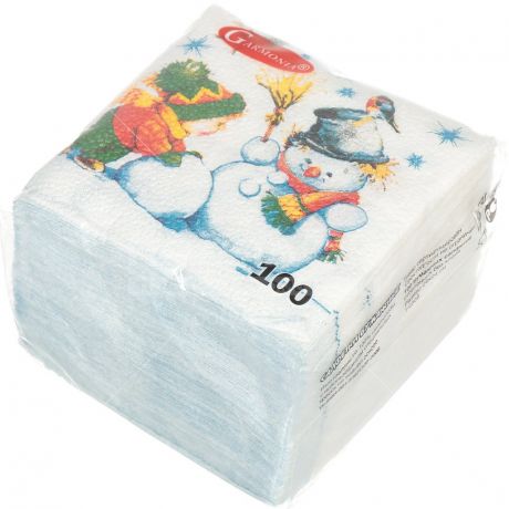 Салфетки бумажные Гармония цвета Снеговик и дети 100 шт, 24х24 см