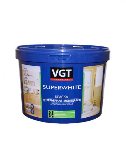 Краска водно-дисперсионная VGT моющаяся белая основа А 8,7 л/13 кг