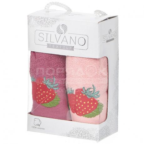 Набор полотенец кухонных, 2 шт 40х60 см, хлопок, Silvano светло-розовый/сливовый D14-1, в подарочной упаковке