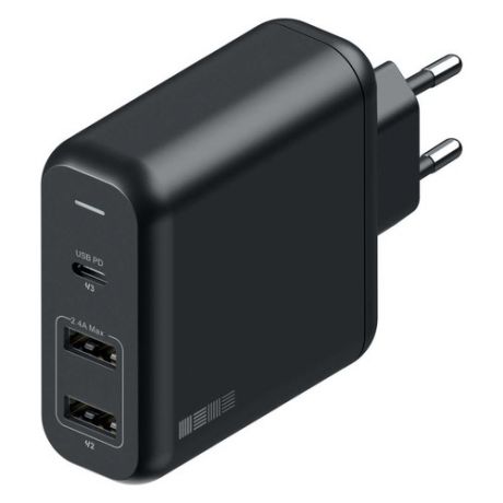 Сетевое зарядное устройство INTERSTEP 60W, 2 USB + USB type-C, 3A, черный