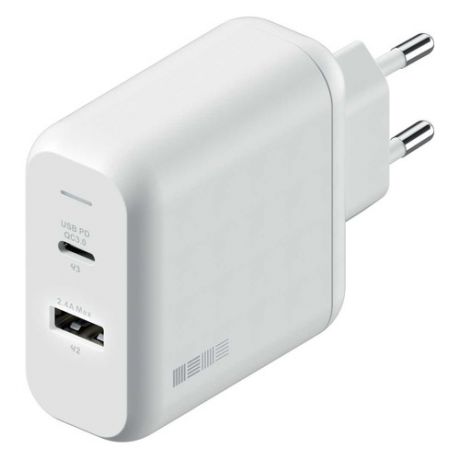 Сетевое зарядное устройство INTERSTEP 42W, USB + USB type-C, 8-pin Lightning (Apple), 3A, белый