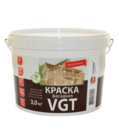 Краска водно-дисперсионная фасадная VGT Белоснежная 3 кг