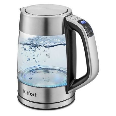 Чайник электрический KITFORT КТ-6114, 2200Вт, серебристый и черный