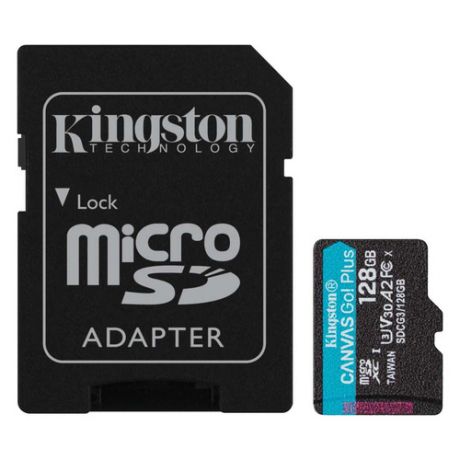 Карта памяти microSDXC UHS-I U3 KINGSTON Canvas Go! Plus 128 ГБ, 170 МБ/с, Class 10, SDCG3/128GB, 1 шт., переходник SD