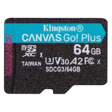 Карта памяти microSDXC UHS-I U3 KINGSTON Canvas Go! Plus 64 ГБ, 170 МБ/с, Class 10, SDCG3/64GBSP, 1 шт.