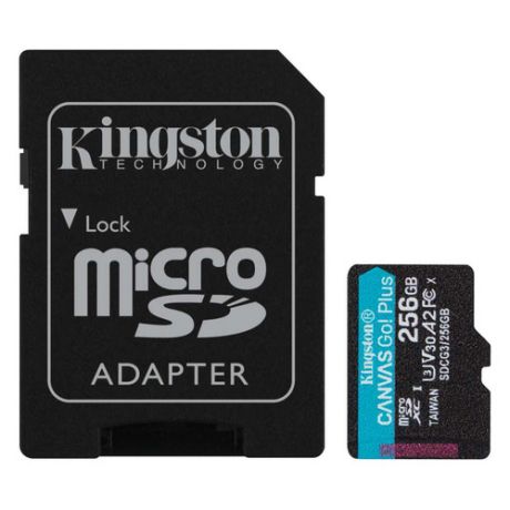 Карта памяти microSDXC UHS-I U3 KINGSTON Canvas Go! Plus 256 ГБ, 170 МБ/с, Class 10, SDCG3/256GB, 1 шт., переходник SD