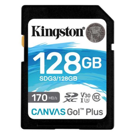Карта памяти SDXC UHS-I U3 KINGSTON Canvas Go! Plus 128 ГБ, 170 МБ/с, Class 10, SDG3/128GB, 1 шт.