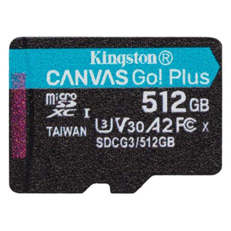 Карта памяти microSDXC UHS-I U3 KINGSTON Canvas Go! Plus 512 ГБ, 170 МБ/с, Class 10, SDCG3/512GBSP, 1 шт.