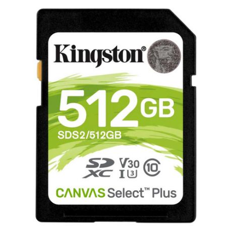 Карта памяти SDXC UHS-I U3 KINGSTON Canvas Select Plus 512 ГБ, 100 МБ/с, Class 10, SDS2/512GB, 1 шт.