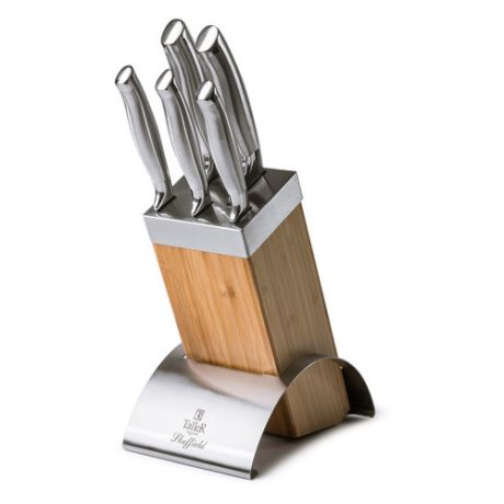 Набор ножей кухон. Taller Шеффилд (TR-2000) компл.:5шт с подставкой дерево/серый карт.коробка