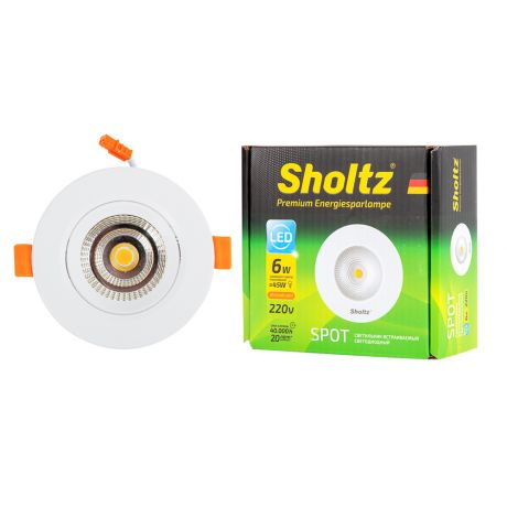 Светильник светодиодный встраиваемый Sholtz d88 мм поворотный 5,5 Вт 220-240 В 3000 К теплый свет круглый IP20 белый