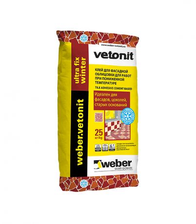 Клей для плитки, керамогранита и камня Weber.vetonit Ultra fix зимний серый (класс С2) 25 кг