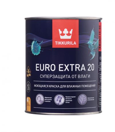 Краска водно-дисперсионная Tikkurila Euro Extra 20 моющаяся основа C 0,9 л