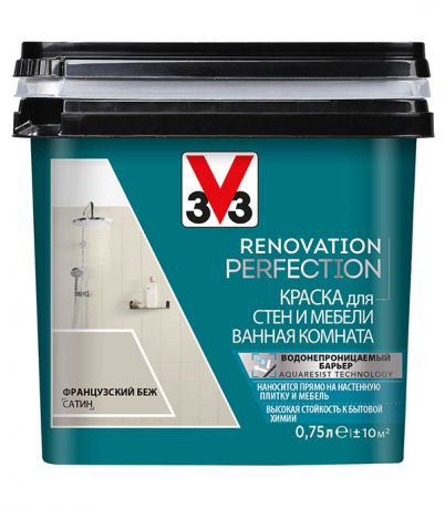 Краска водно-дисперсионная V33  Renovation Perfection для ванной моющаяся французский беж 0,75 л