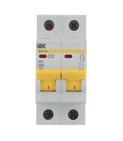 Автомат IEK ВА 47-29 (MVA20-2-032-C) 2P 32 А тип C 4,5 кА 400 В на DIN-рейку