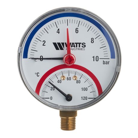 Термоманометр Watts (10025525) 1/2 НР(ш) радиальный 10 бар d80 мм 120°С