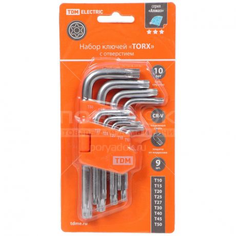 Набор ключей TDM Electric Torx SQ1021-0102 9 шт, Т10-Т50