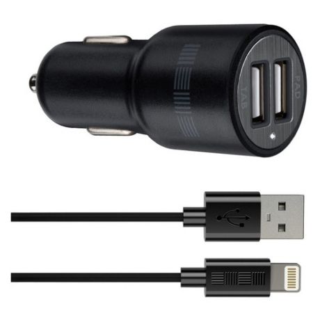Автомобильное зарядное устройство INTERSTEP 31396, 2xUSB, 8-pin Lightning (Apple), 2.4A, черный