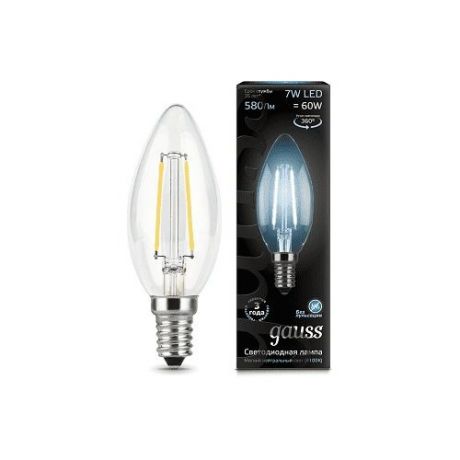 Лампа GAUSS Filament 7Вт, 580lm, 35000ч, 4100К, E14, 1 шт. [103801207]