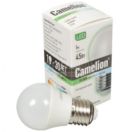 Лампа светодиодная Camelion Е27, 5 Вт, холодный белый свет