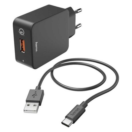 Сетевое зарядное устройство HAMA H-183230, USB, USB type-C, 3A, черный