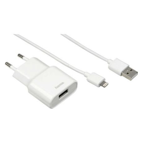 Сетевое зарядное устройство HAMA H-119478, USB, 8-pin Lightning (Apple), 2.4A, белый