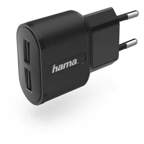 Сетевое зарядное устройство HAMA H-183227, 2xUSB, 2.4A, черный