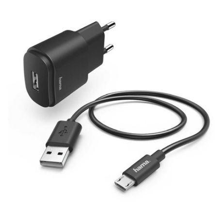 Сетевое зарядное устройство HAMA H-183256, USB, microUSB, 1A, черный